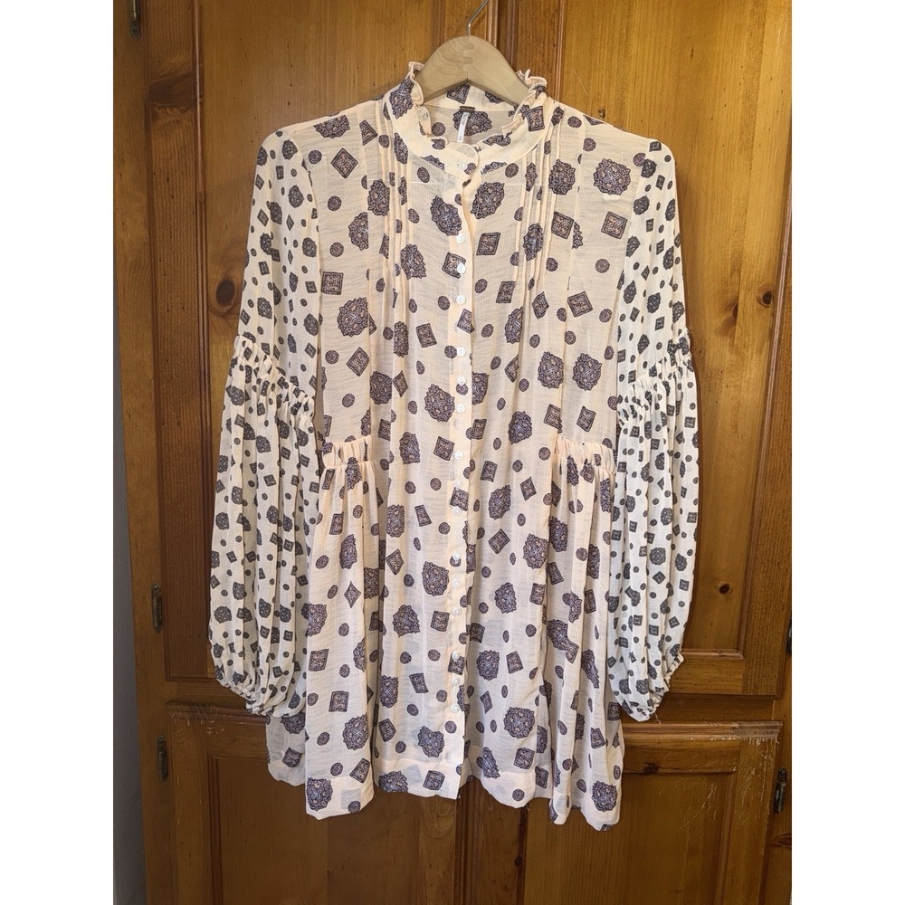 Free People Turn Turn Mini Dress Tea Beige Cream Combo Women's S OB998597 READ
